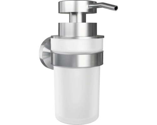 Väggmonterad tvålpump av rostfritt stål och glas