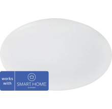 Vit taklampa med Smart Home by Hornbach logotyp