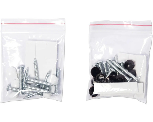 Två påsar med skruvar och täcklock