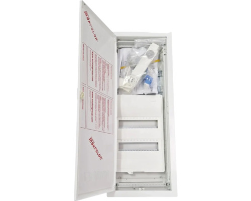 Fördelningsskåp med öppen dörr och tillbehör