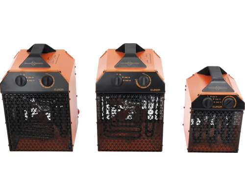 Tre elektriska värmare i olika storlekar