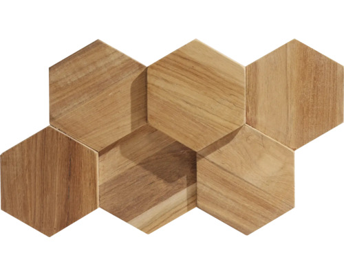 Väggtegel REBEL OF STYLES beige trä UltraWood teak hexagon 15x26 cm