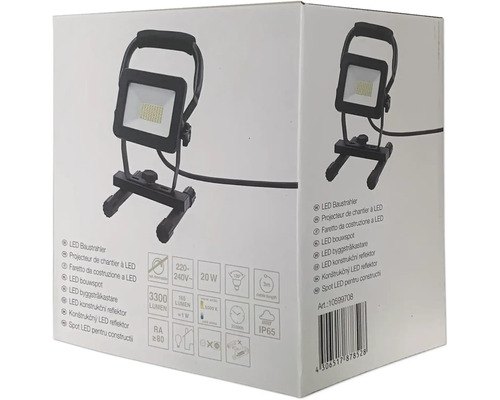 Förpackning av en LED-byggstrålkastare med produktinformation