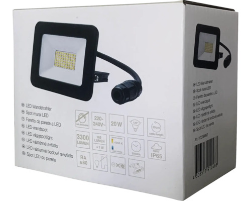 Förpackning av en LED-väggstrålkastare med tekniska data