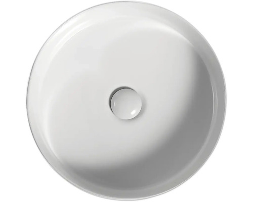 Runt tvättställ för bänkmontage av sanitetskeramik med avloppsventil