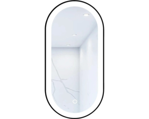 Spegel med belysning CORDIA oval line premium svart 50x100 cm touchsensor IP44 LED