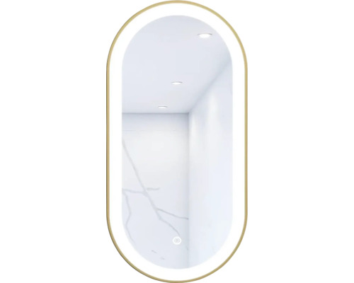 Spegel med belysning CORDIA oval line premium series guld 50x100 cm touchsensor IP44 LED