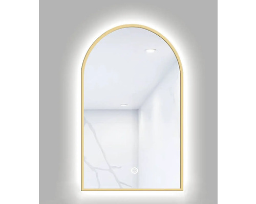 Spegel med belysning CORDIA Portal Line guld 50x80 cm LED IP44 touch sensor Rektangulär spegel med rundade hörn och LED-belysning
