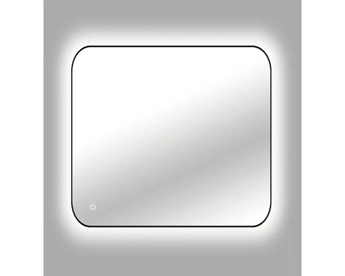 Rektangulär spegel med rundade hörn och LED-belysning