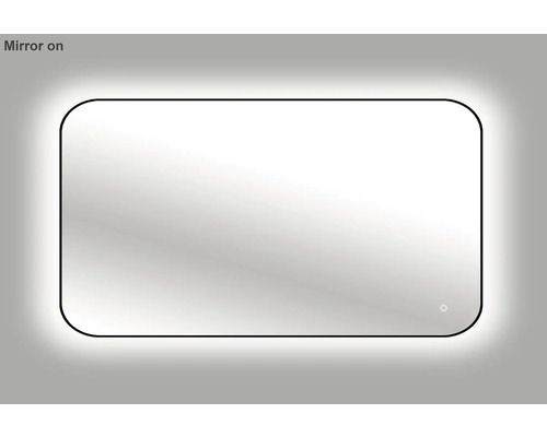 Rektangulär badrumsspegel med rundade hörn och belysning