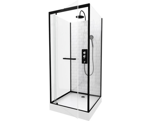 Duschkabin AURLANE Metro svart klarglas ljus komplett set 90x90 cm CAB205 Duschkabin med glasväggar, svart ram och armaturer