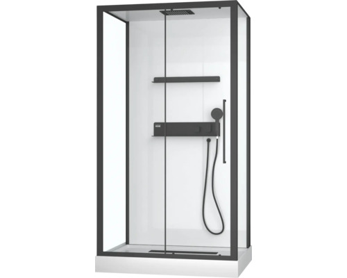 Duschkabin AURLANE Phantom svart klarglas ljus komplett set 115x90x230 cm Komplett duschkabin med skjutdörr, takdusch och handdusch