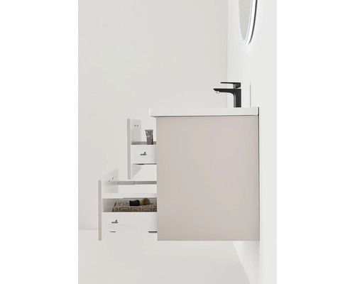 Tvättställ för badrum med öppna lådor för förvaring