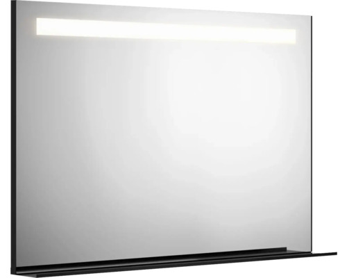 Spegel med belysning GUSTAVSBERG svart matt varmvitt ljus 120 cm GB7199ML12BL Rektangulär badrumsspegel med integrerad belysning och hylla