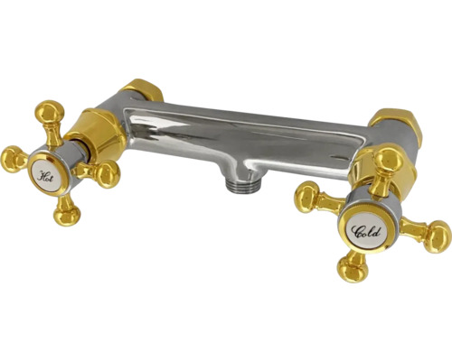 Duschblandare DUSCHBYGGARNA Lady krom guld blank 190 mm 150 mm c/c 3/8" 946CRDO Väggmonterad blandare för tvättställ med varm- och kallvattenkran