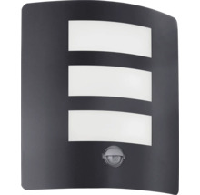 Antracitfärgad utomhusvägglampa med rörelsedetektor och tre ljusfält