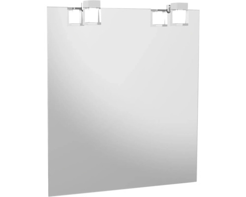 Rektangulär spegel med två lampor