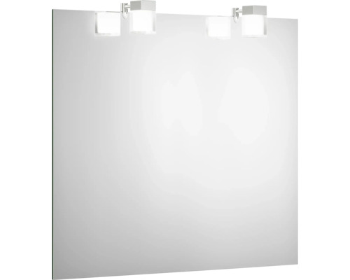 Rektangulär spegel med fyra lampor