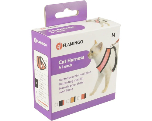 Förpackning kattsele med koppel av märket Flamingo, storlek M