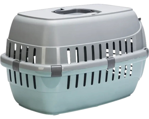 Transportbur för husdjur av plast med ventilationsöppningar och bärhandtag