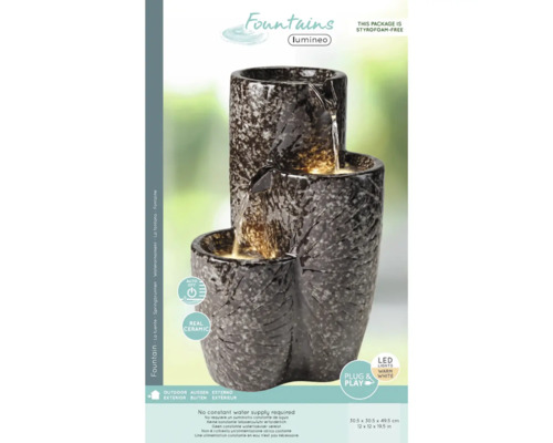 Keramisk fontän för inomhusbruk med LED-belysning
