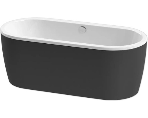 Fristående badkar FORM&STYLE sansibar slim svart vit blank ovalt 750x1600 mm Fristående badkar i oval form