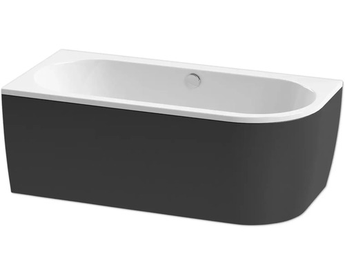 Hörnbadkar FORM&STYLE Sansibar slim svart vit blank vänsterutförande 750x1600 mm Rektangulärt badkar med grå beklädnad