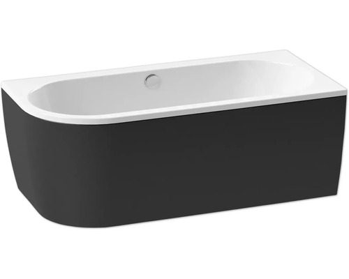 Hörnbadkar FORM&STYLE sansibar slim svart vit blank högerutförande 750x1600 mm Rektangulärt badkar med panel