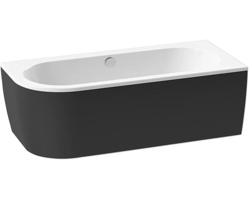 Hörnbadkar FORM&STYLE Sansibar svart vit blank högerutförande 800x1800 mm Rektangulärt badkar med mörk beklädnad
