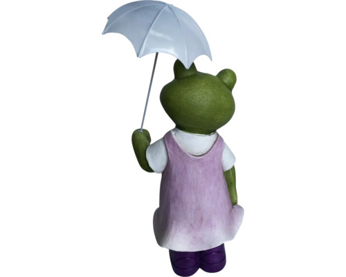 Trädgårdsfigur groda med paraply bakifrån