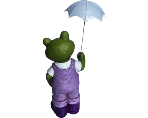 Trädgårdsfigur groda med paraply bakifrån