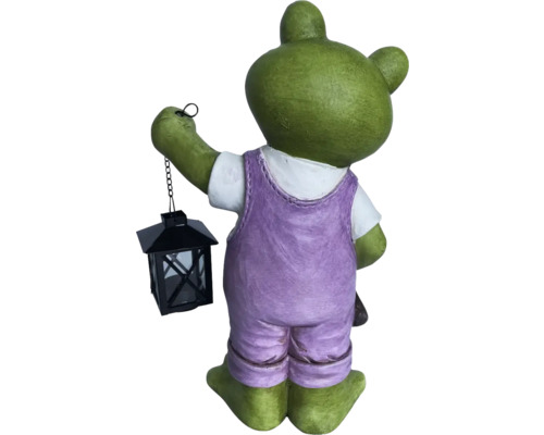 Trädgårdsfigur groda med lykta bakifrån