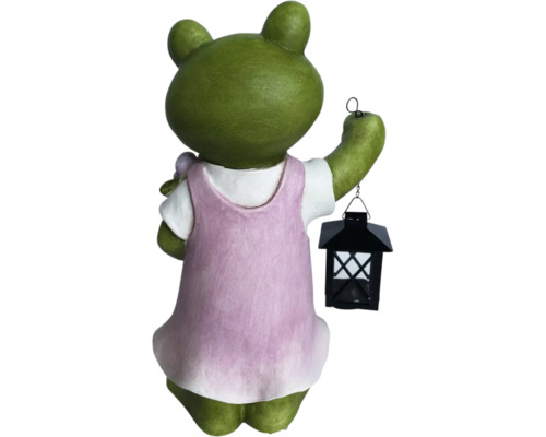 Trädgårdsfigur groda med lykta, bakifrån