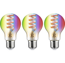 Tre LED-lampor med E27-sockel och dekorativ spiralform