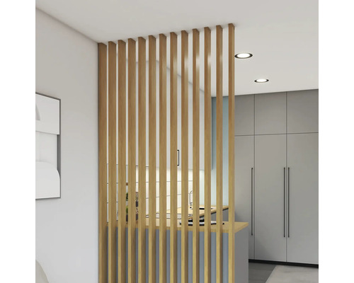 Rumsavdelare lamell till akustikpanel Saragossa ek 2800x88x22 mm Ljust, rymligt interiör med rumsavdelare i trä