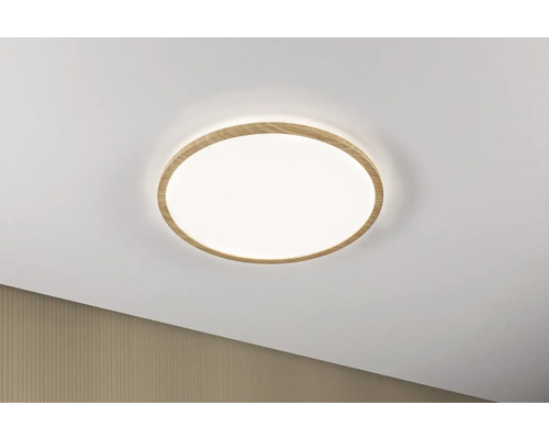 Rund taklampa med träram i taket