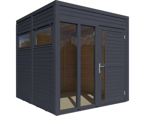 Modern trädgårdshus med fönster och glasdörr