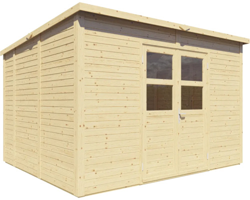 Trädgårdshus i trä med dubbeldörr och fönster