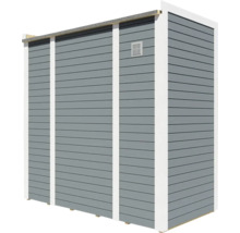 Trädgårdshus med träpanel och ventilationsgaller