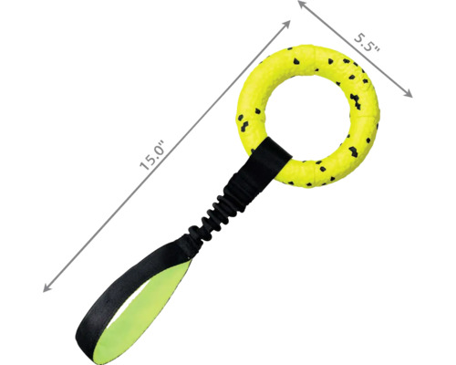 Hundleksaksring med handtag och måtten 38,1 cm längd och 14 cm diameter
