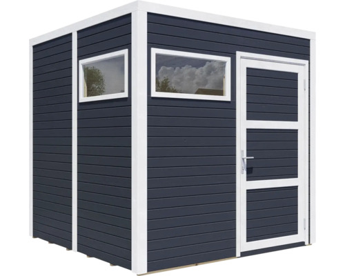 Trädgårdshus med fönster och dörr