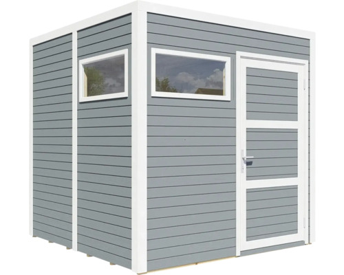 Trädgårdshus med fönster och dörr