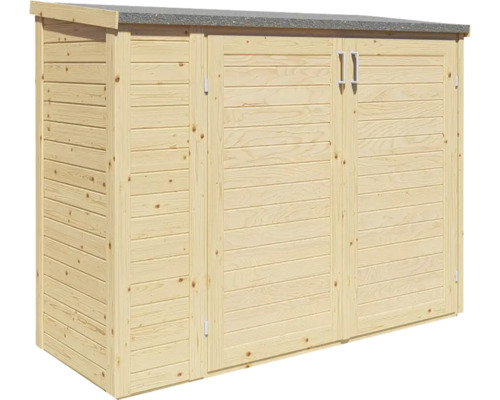 Träredskapsbod med dubbeldörr och pulpettak