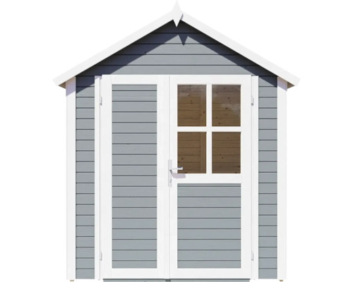 Trädgårdshus med fönster och dubbeldörr av trä