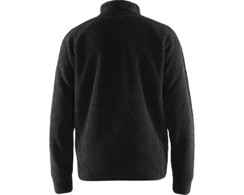 Svart fleecejacka med dragkedja, bakifrån.