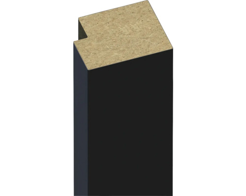Avslutningslist till akustikpanel svart 2800x28x22mm Dörrkarmssnitt med OSB-skiva och beläggning