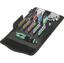 Bitsats med skruvmejselhandtag och insexnycklar i öppet fodral