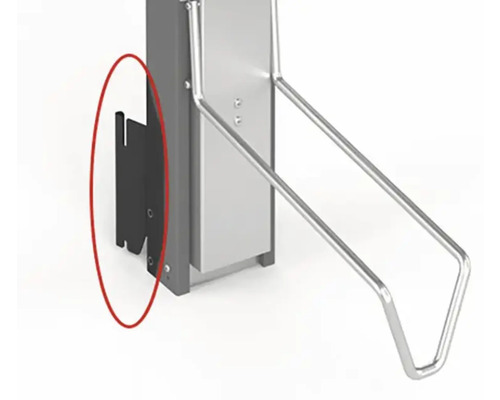 Detaljvy av ett väggfäste för ett väggmonterat cykelställ