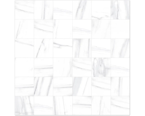 Mosaik MIRAVA Lucca bianco grå vit marmoroptik 30x30 cm Kakel med marmorlook, kvadratiskt arrangerade