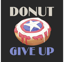Munk med stjärndekoration och texten Donut Give Up